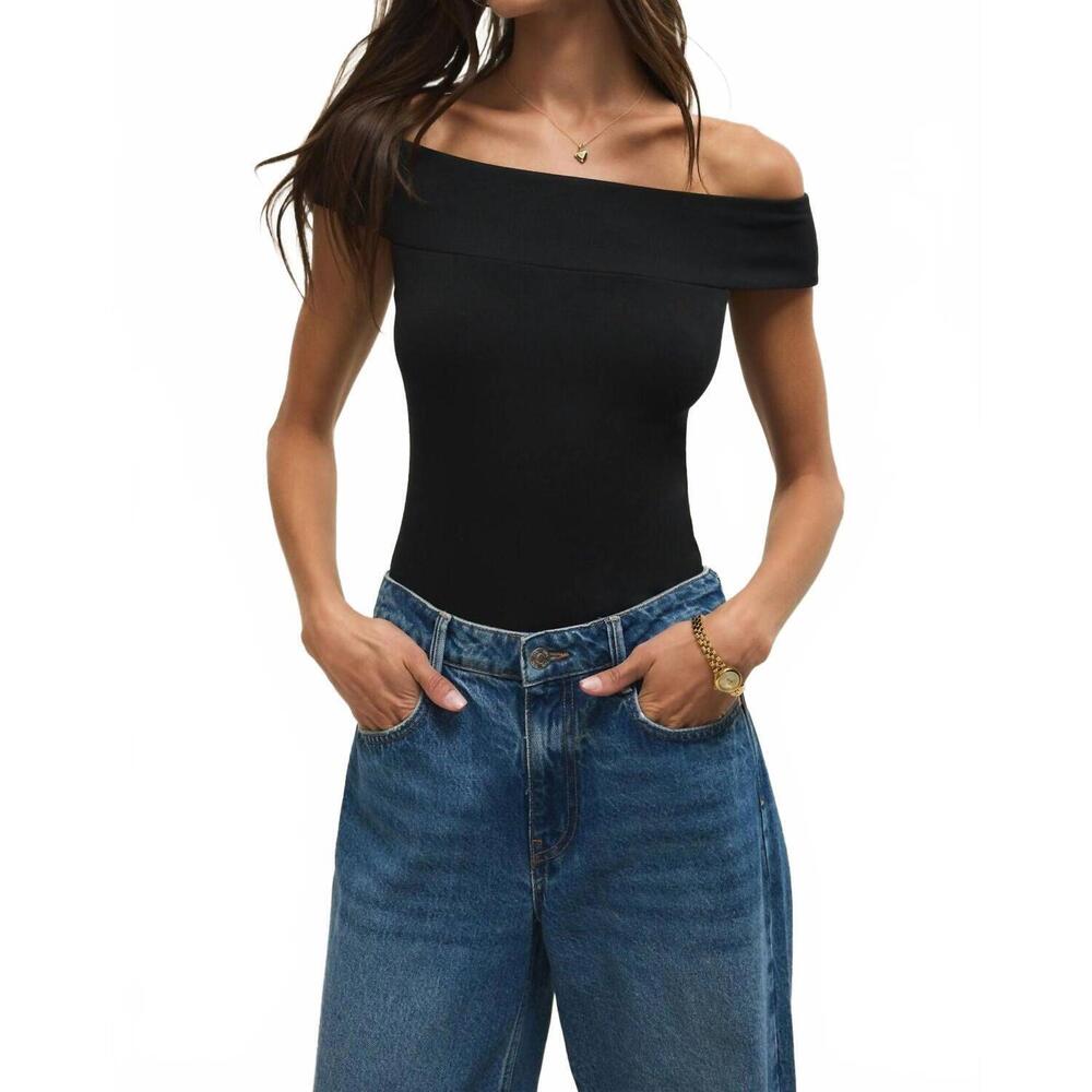 NEW Z SUPPLY delilah second skin off shoulder top in black